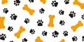 Black trace of dog paw pattern with paw footprints and bones, dog bone background isolated illustration cartoon repeat wallpaper